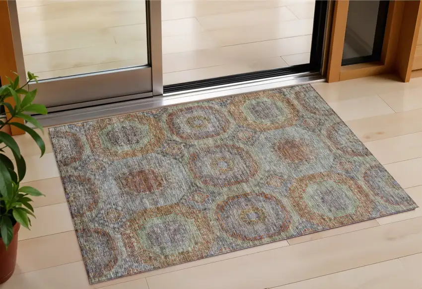 Copper Green And Gray Geometric Washable Indoor Outdoor Area Rug Photo 1