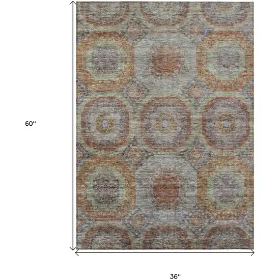 Copper Green And Gray Geometric Washable Indoor Outdoor Area Rug Photo 3