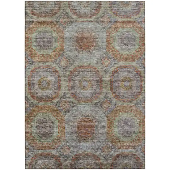 Copper Green And Gray Geometric Washable Indoor Outdoor Area Rug Photo 2