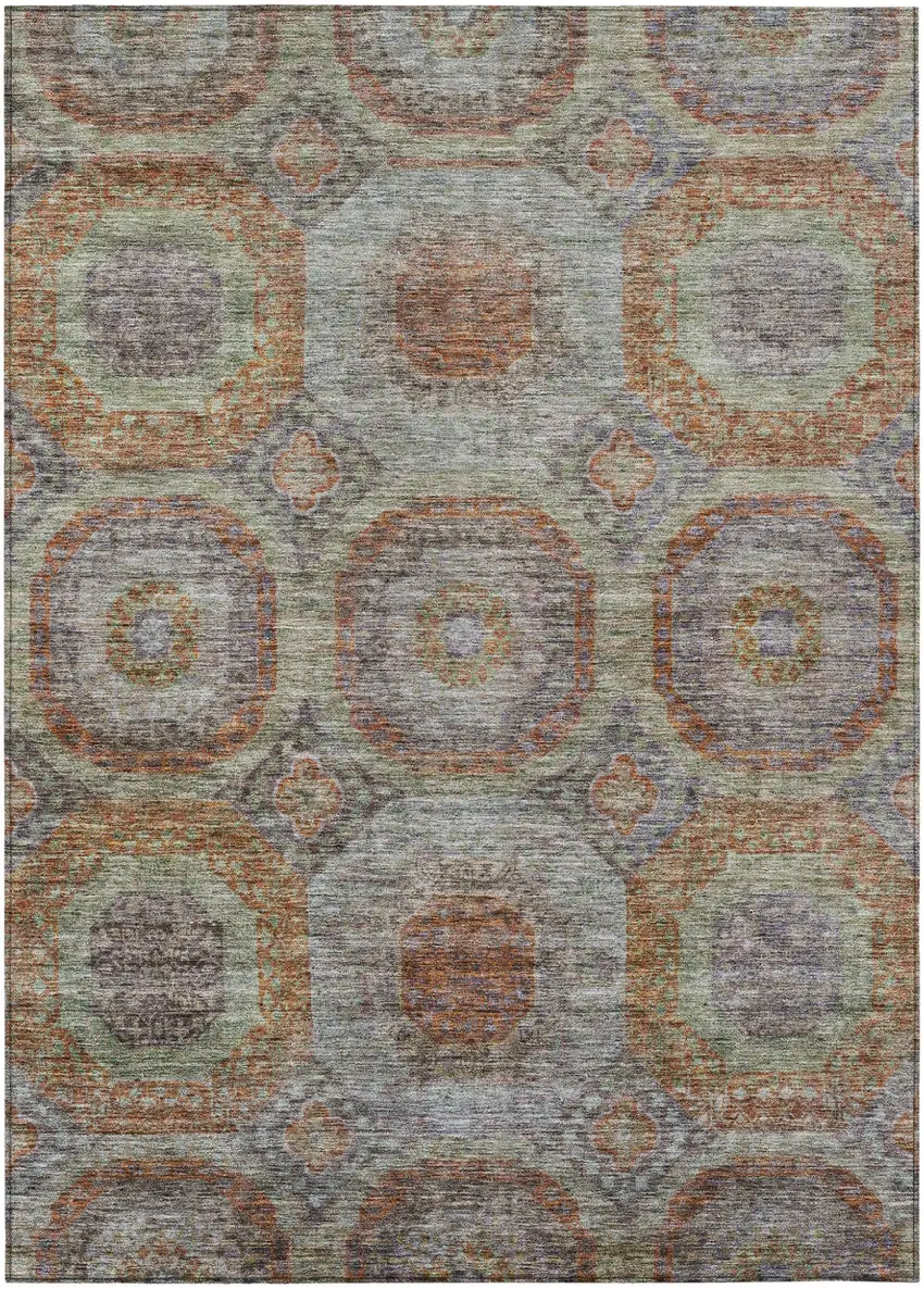 Copper Green And Gray Geometric Washable Indoor Outdoor Area Rug Photo 2