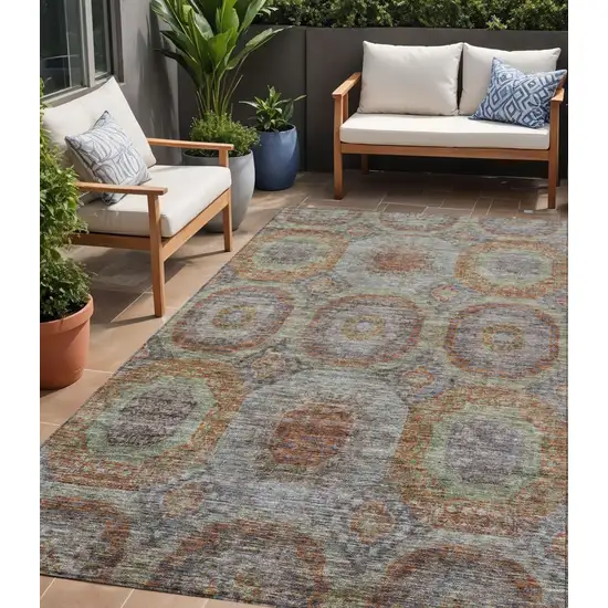 Copper Green And Gray Geometric Washable Indoor Outdoor Area Rug Photo 1