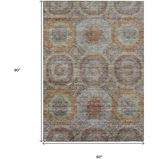 Copper Green And Gray Geometric Washable Indoor Outdoor Area Rug Photo 3