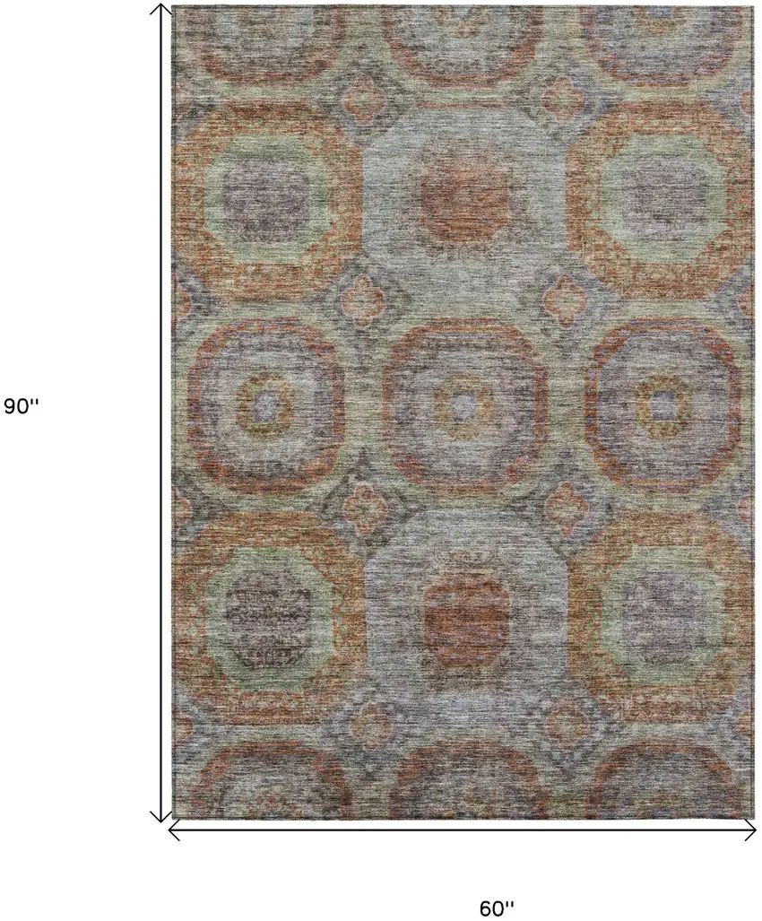 Copper Green And Gray Geometric Washable Indoor Outdoor Area Rug Photo 3