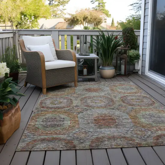 Copper Green And Gray Geometric Washable Indoor Outdoor Area Rug Photo 9