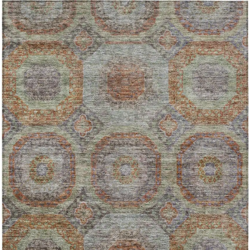 Copper Green And Gray Geometric Washable Indoor Outdoor Area Rug Photo 8