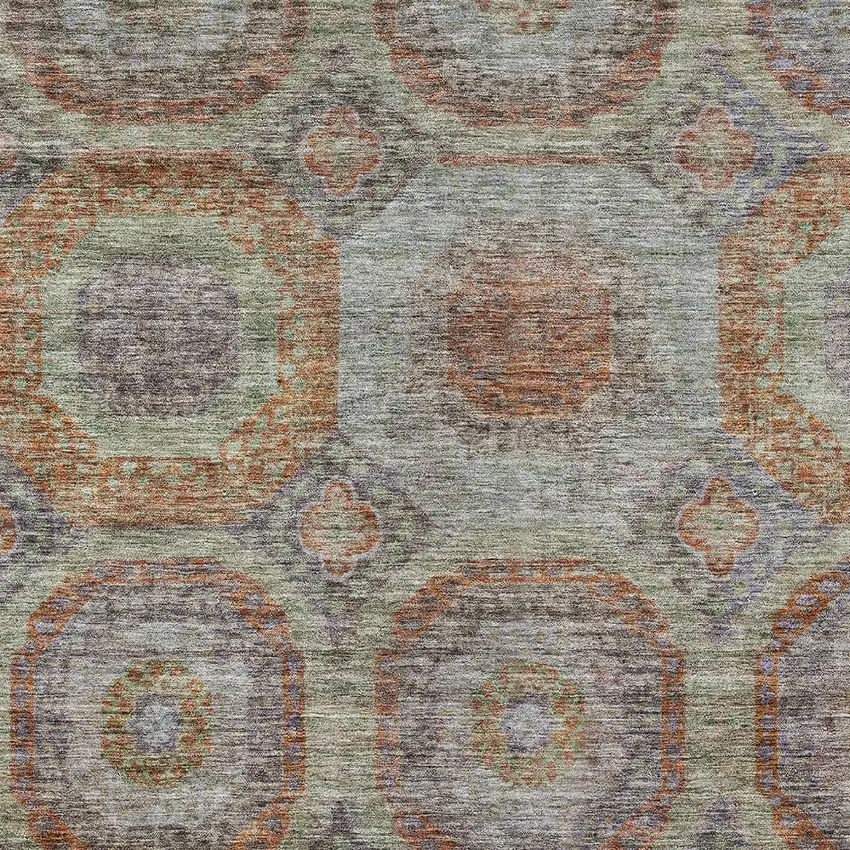 Copper Green And Gray Geometric Washable Indoor Outdoor Area Rug Photo 7