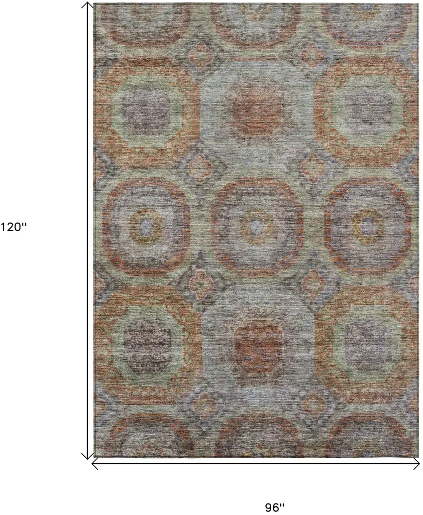 Copper Green And Gray Geometric Washable Indoor Outdoor Area Rug Photo 3