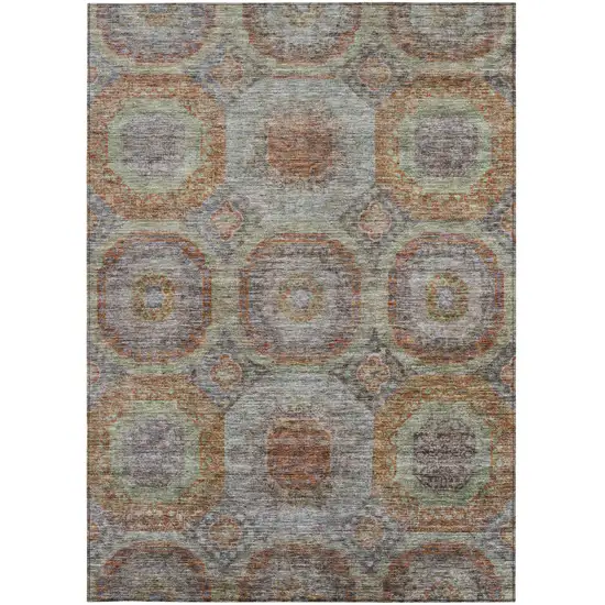 Copper Green And Gray Geometric Washable Indoor Outdoor Area Rug Photo 8