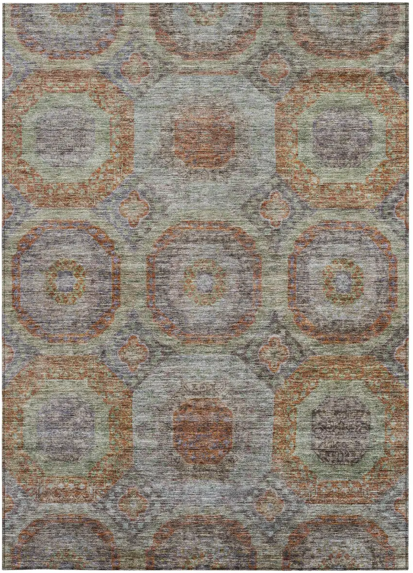 Copper Green And Gray Geometric Washable Indoor Outdoor Area Rug Photo 8