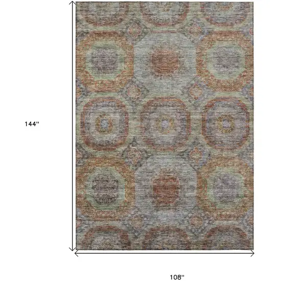 Copper Green And Gray Geometric Washable Indoor Outdoor Area Rug Photo 3