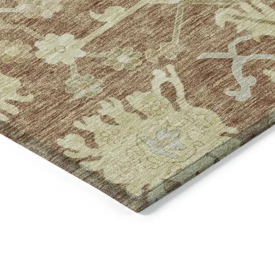 Copper Green And Ivory Floral Washable Indoor Outdoor Area Rug Photo 4