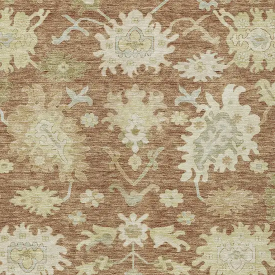 Copper Green And Ivory Floral Washable Indoor Outdoor Area Rug Photo 5