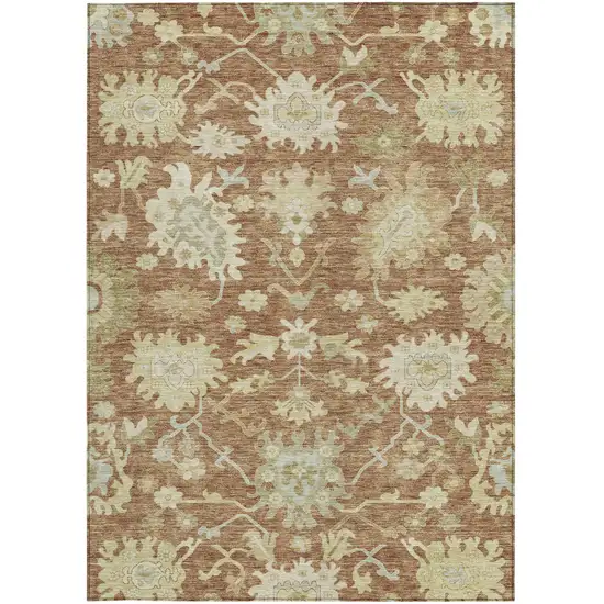 Copper Green And Ivory Floral Washable Indoor Outdoor Area Rug Photo 5