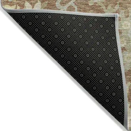 Copper Green And Ivory Floral Washable Indoor Outdoor Area Rug Photo 3