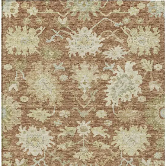 Copper Green And Ivory Floral Washable Indoor Outdoor Area Rug Photo 6