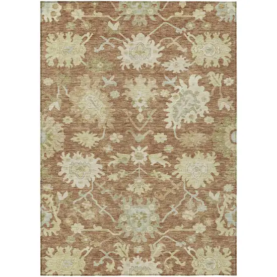 Copper Green And Ivory Floral Washable Indoor Outdoor Area Rug Photo 2