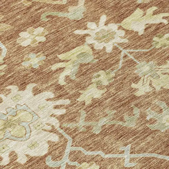 Copper Green And Ivory Floral Washable Indoor Outdoor Area Rug Photo 8