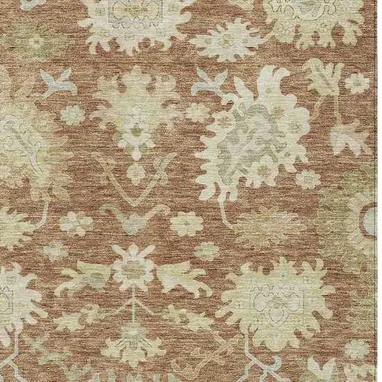 Copper Green And Ivory Floral Washable Indoor Outdoor Area Rug Photo 5