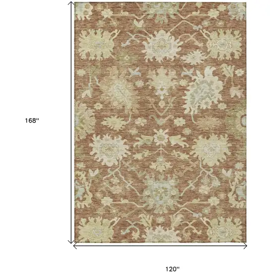Copper Green And Ivory Floral Washable Indoor Outdoor Area Rug Photo 7