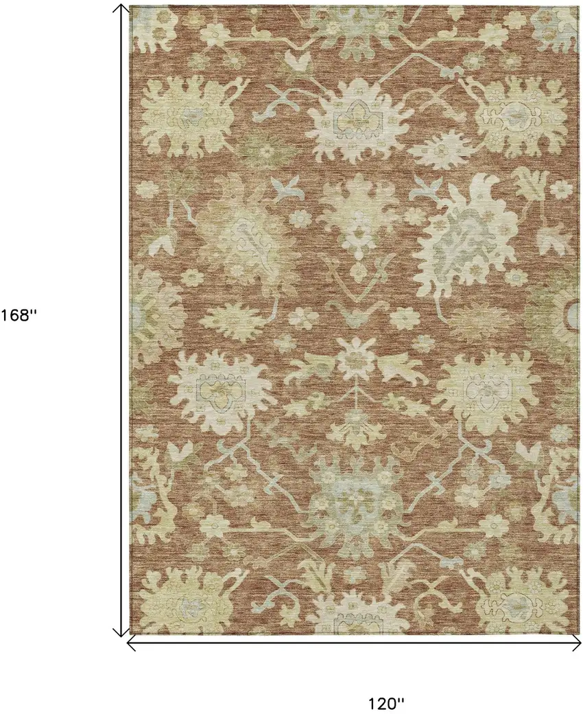 Copper Green And Ivory Floral Washable Indoor Outdoor Area Rug Photo 7