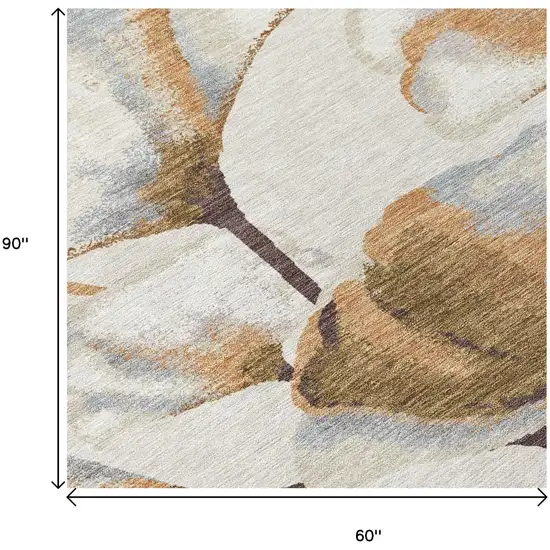 Copper Ivory And Beige Botanical Leaves Washable Indoor Outdoor Area Rug Photo 5
