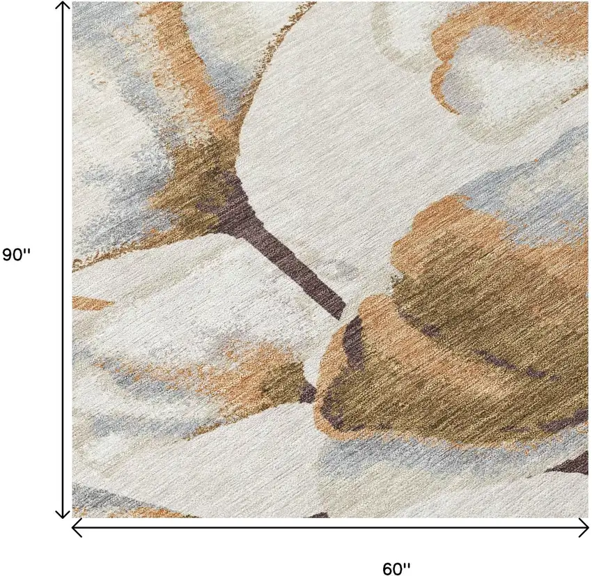 Copper Ivory And Beige Botanical Leaves Washable Indoor Outdoor Area Rug Photo 5