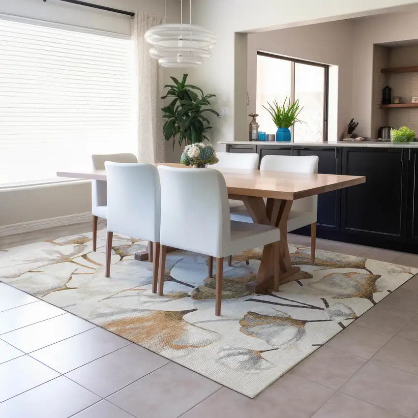 Copper Ivory And Beige Botanical Leaves Washable Indoor Outdoor Area Rug Photo 4