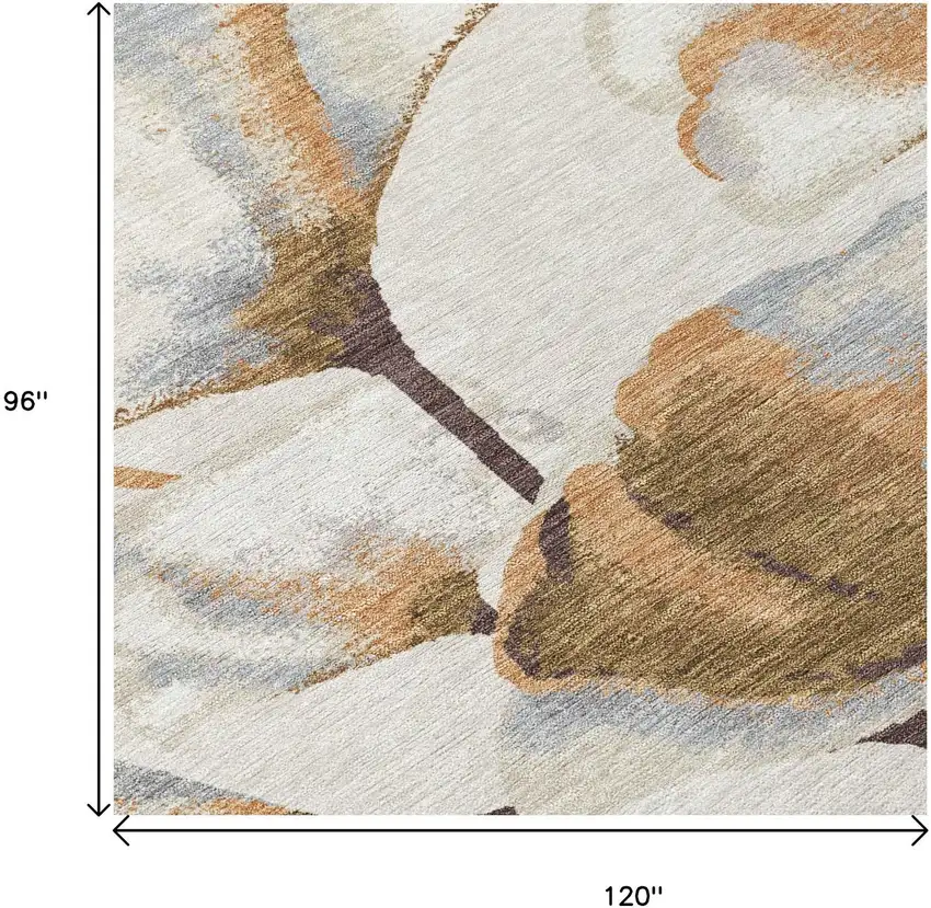 Copper Ivory And Beige Botanical Leaves Washable Indoor Outdoor Area Rug Photo 5
