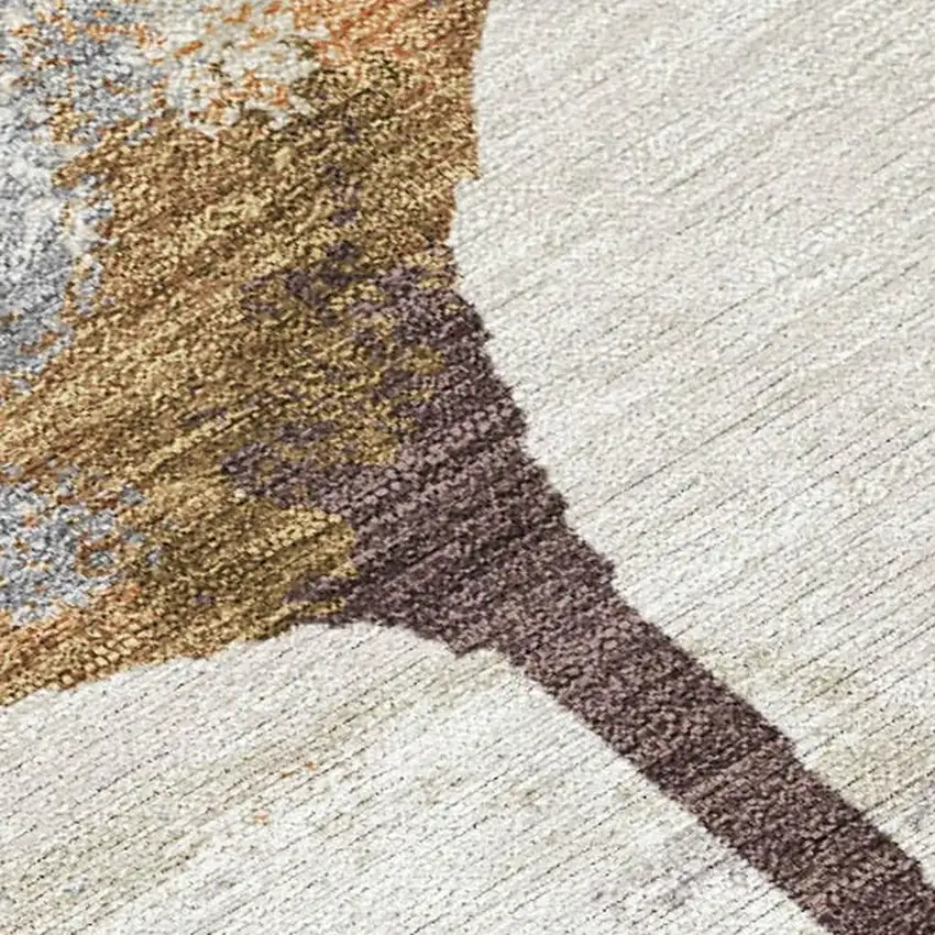 Copper Ivory And Beige Botanical Leaves Washable Indoor Outdoor Area Rug Photo 2