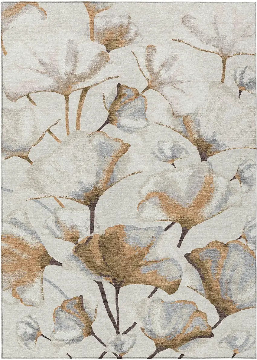 Copper Ivory And Beige Botanical Leaves Washable Indoor Outdoor Area Rug Photo 8