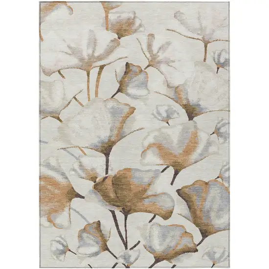 Copper Ivory And Beige Botanical Leaves Washable Indoor Outdoor Area Rug Photo 7