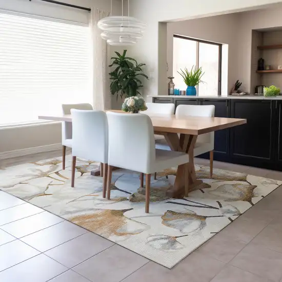 Copper Ivory And Beige Botanical Leaves Washable Indoor Outdoor Area Rug Photo 4