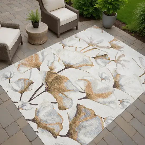 Copper Ivory And Beige Botanical Leaves Washable Indoor Outdoor Area Rug Photo 5