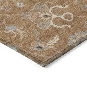 Photo of Copper Ivory And Black Floral Washable Indoor Outdoor Area Rug