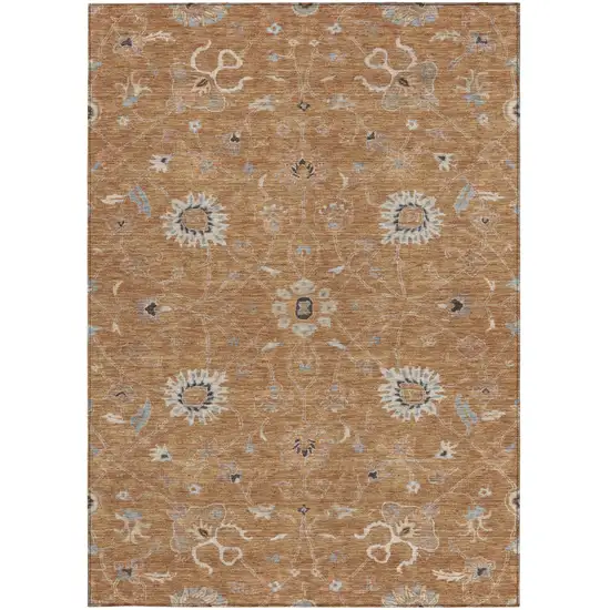 Copper Ivory And Black Floral Washable Indoor Outdoor Area Rug Photo 7