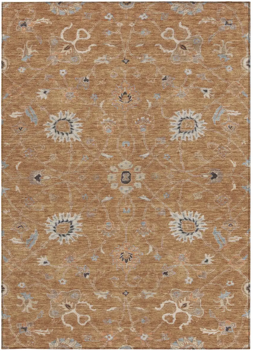 Copper Ivory And Black Floral Washable Indoor Outdoor Area Rug Photo 7