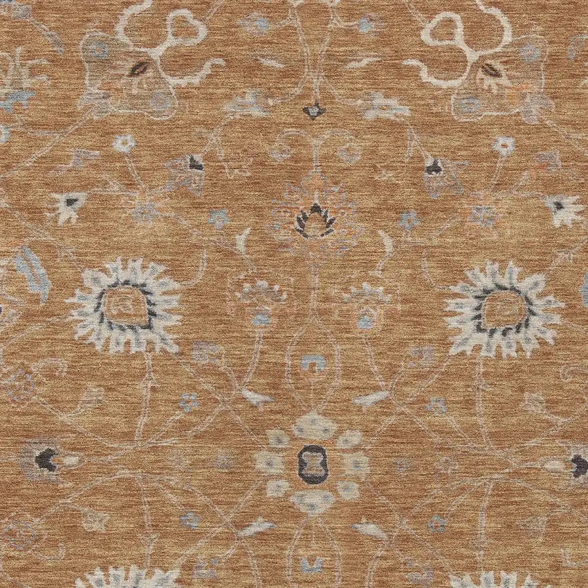 Copper Ivory And Black Floral Washable Indoor Outdoor Area Rug Photo 6