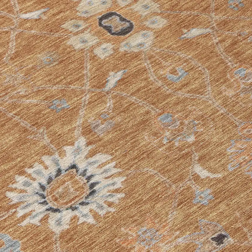 Copper Ivory And Black Floral Washable Indoor Outdoor Area Rug Photo 5