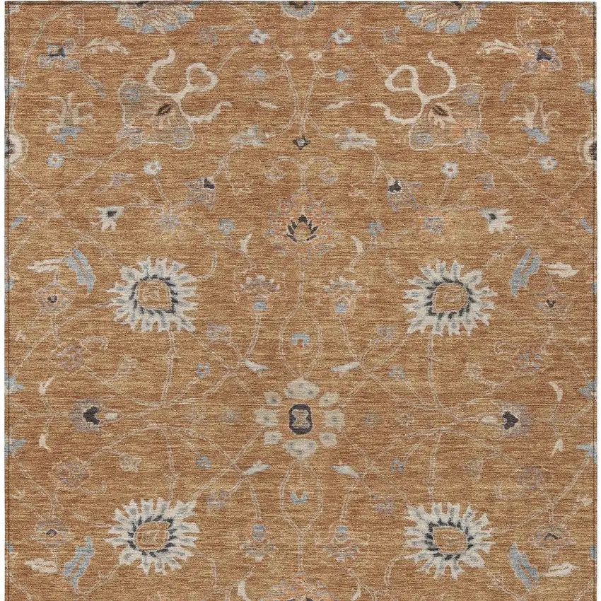 Copper Ivory And Black Floral Washable Indoor Outdoor Area Rug Photo 7