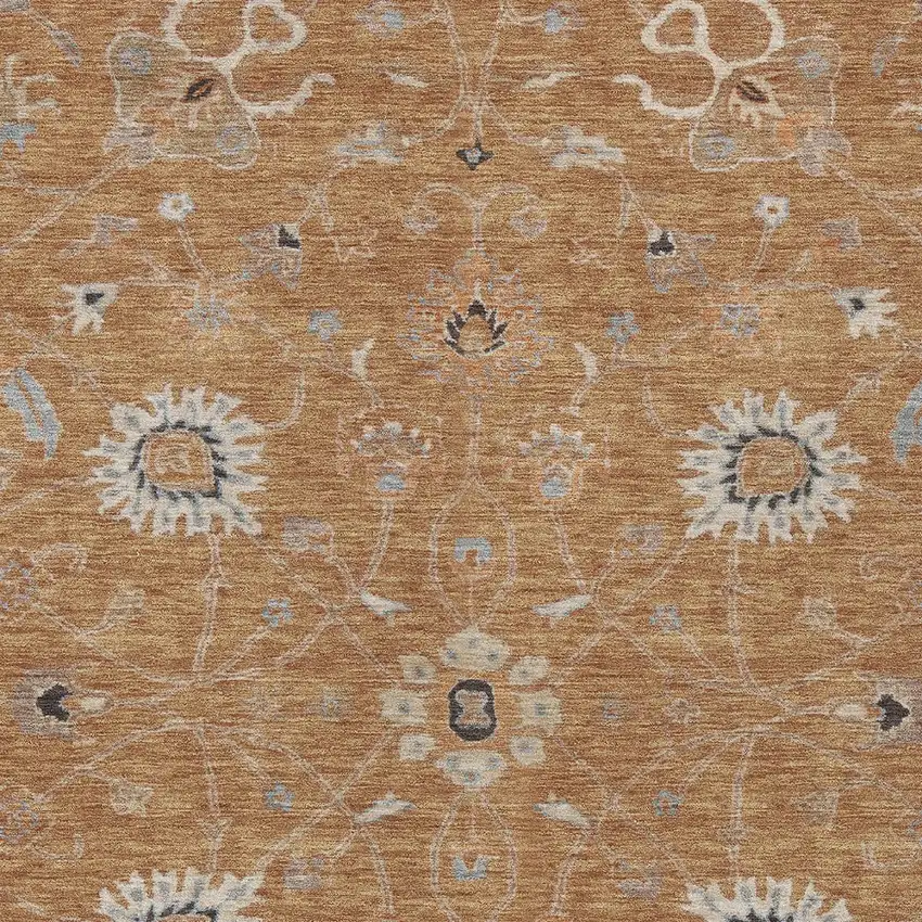 Copper Ivory And Black Floral Washable Indoor Outdoor Area Rug Photo 6