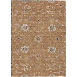 Photo of Copper Ivory And Black Floral Washable Indoor Outdoor Area Rug