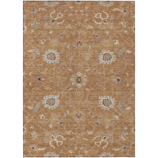 Copper Ivory And Black Floral Washable Indoor Outdoor Area Rug Photo 2