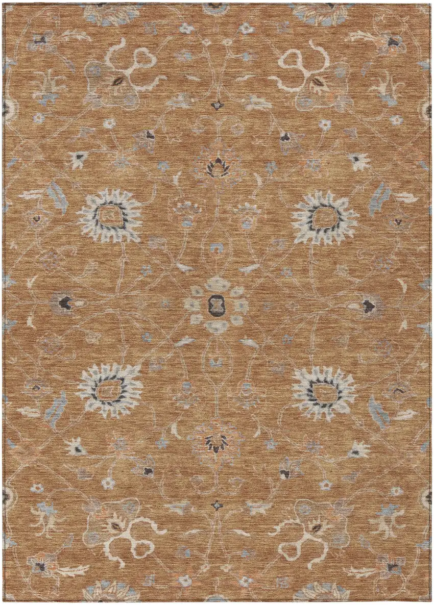 Copper Ivory And Black Floral Washable Indoor Outdoor Area Rug Photo 2