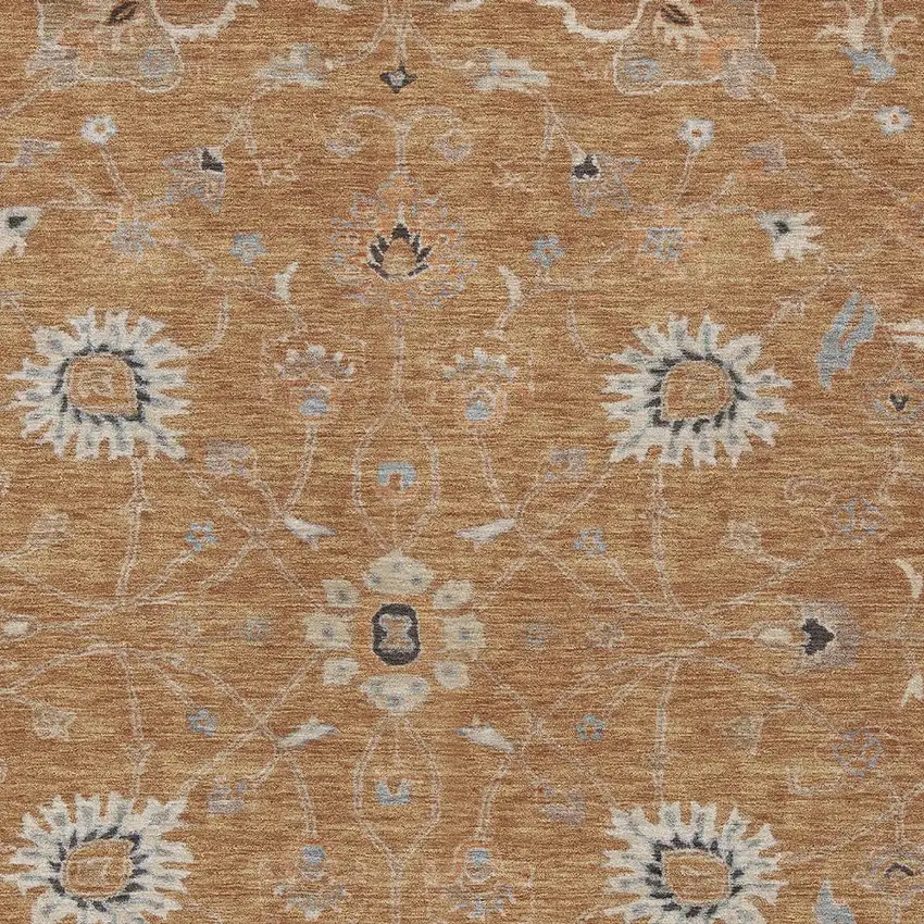 Copper Ivory And Black Floral Washable Indoor Outdoor Area Rug Photo 6