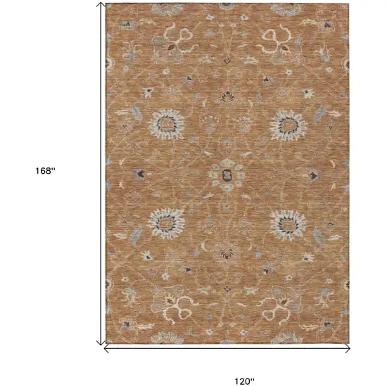 Copper Ivory And Black Floral Washable Indoor Outdoor Area Rug Photo 8