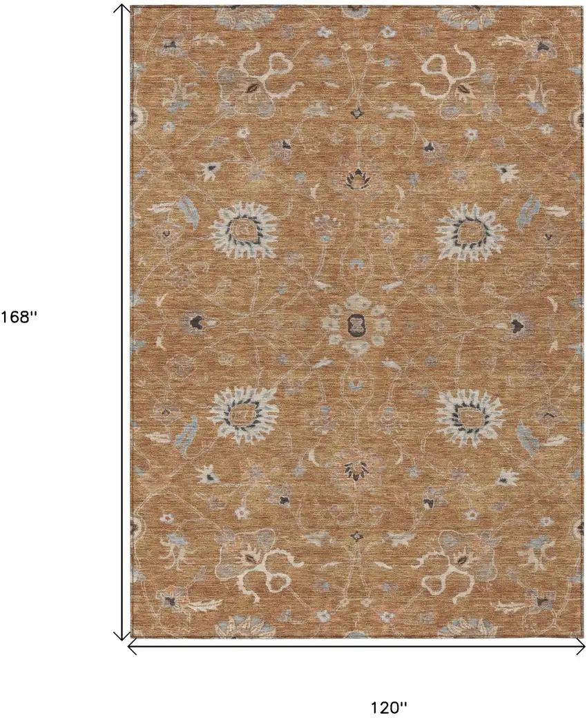 Copper Ivory And Black Floral Washable Indoor Outdoor Area Rug Photo 8