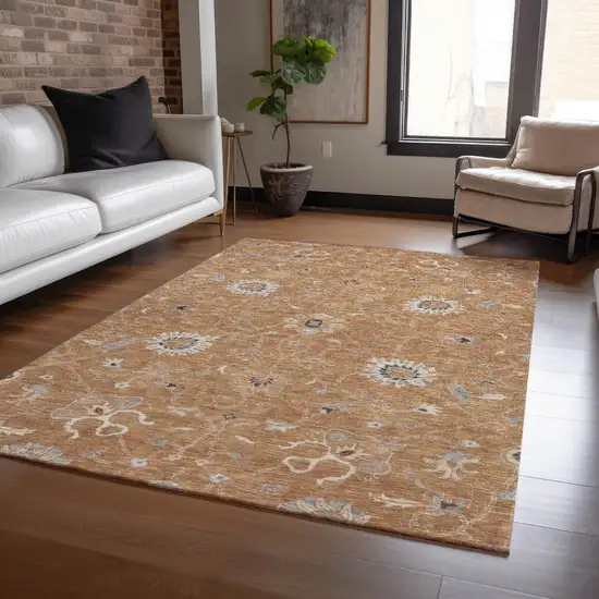 Copper Ivory And Black Floral Washable Indoor Outdoor Area Rug Photo 9