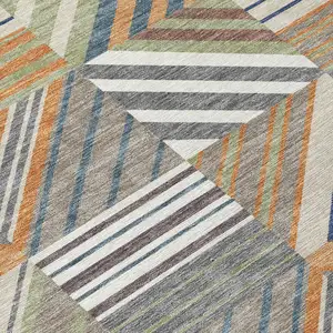 Photo of Copper Ivory And Blue Patchwork Washable Indoor Outdoor Area Rug