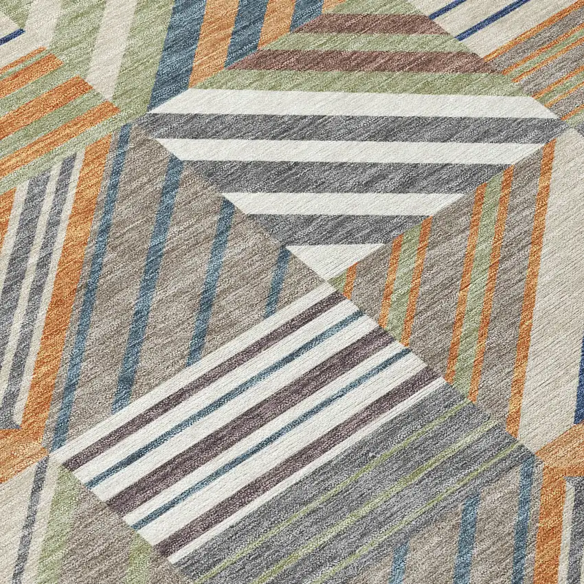 Copper Ivory And Blue Patchwork Washable Indoor Outdoor Area Rug Photo 1