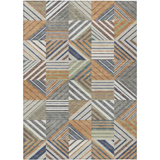 Copper Ivory And Blue Patchwork Washable Indoor Outdoor Area Rug Photo 9